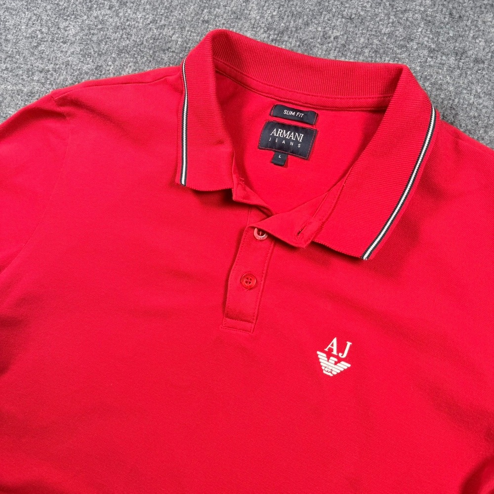 Armani Jeans Polo Shirt Mens L Red Slim Fit Tipped Short Sleeve 7V6M1F 6J76Z